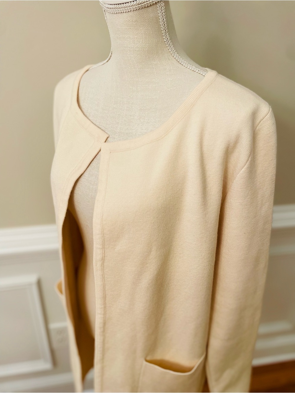 Anrabess Women’s Long Sleeve Knit Open Front Draped Cream Beige Cardigan Sz Med - Picture 5 of 9